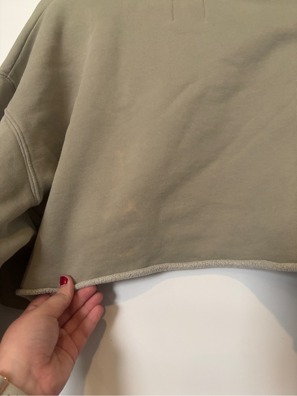 TNA Aritzia CozyAF Fleece Cropped Olive Green Women's Sweatshirt - Picture 6 of 11